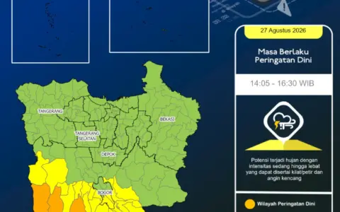 BMKG Keluarkan Peringatan Dini Cuaca Jabodetabek, Waspada Hujan Sedang hingga Lebat